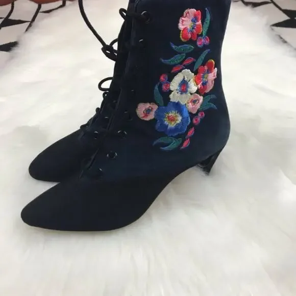 Tory Burch Embroidered Kitten Heel Suede Bootie - Picture 5 of 7